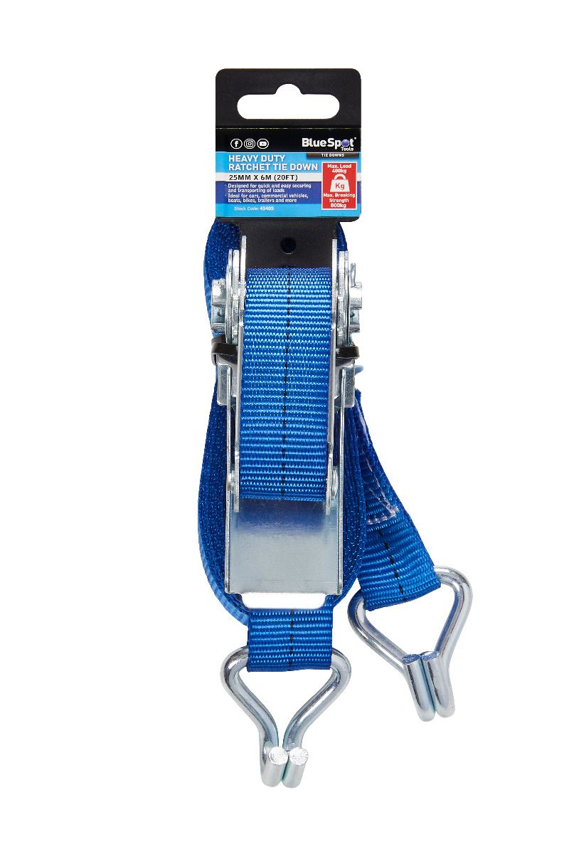 Blue Spot Tools 25mm x 6m (20ft) Heavy Duty Ratchet Tie Down Strap
