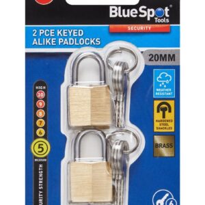 Blue Spot Tools 2 PCE 20mm Solid Brass Keyed-Alike Padlocks