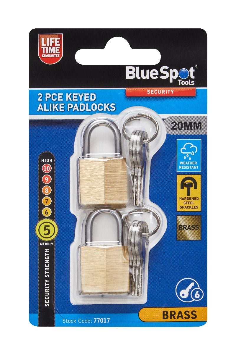 Blue Spot Tools 2 PCE 20mm Solid Brass Keyed-Alike Padlocks