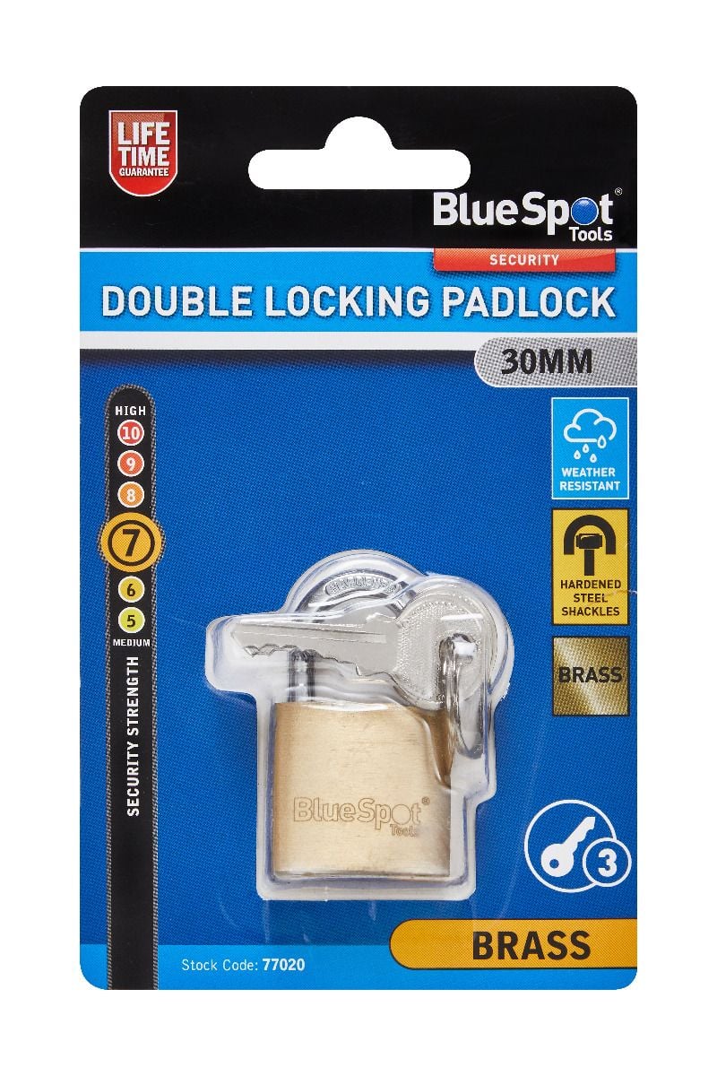 Blue Spot Tools 30mm Double Locking Solid Brass Padlock