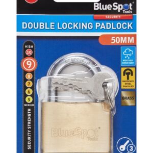 Blue Spot Tools 50mm Heavy Duty Double Locking Solid Brass Padlock