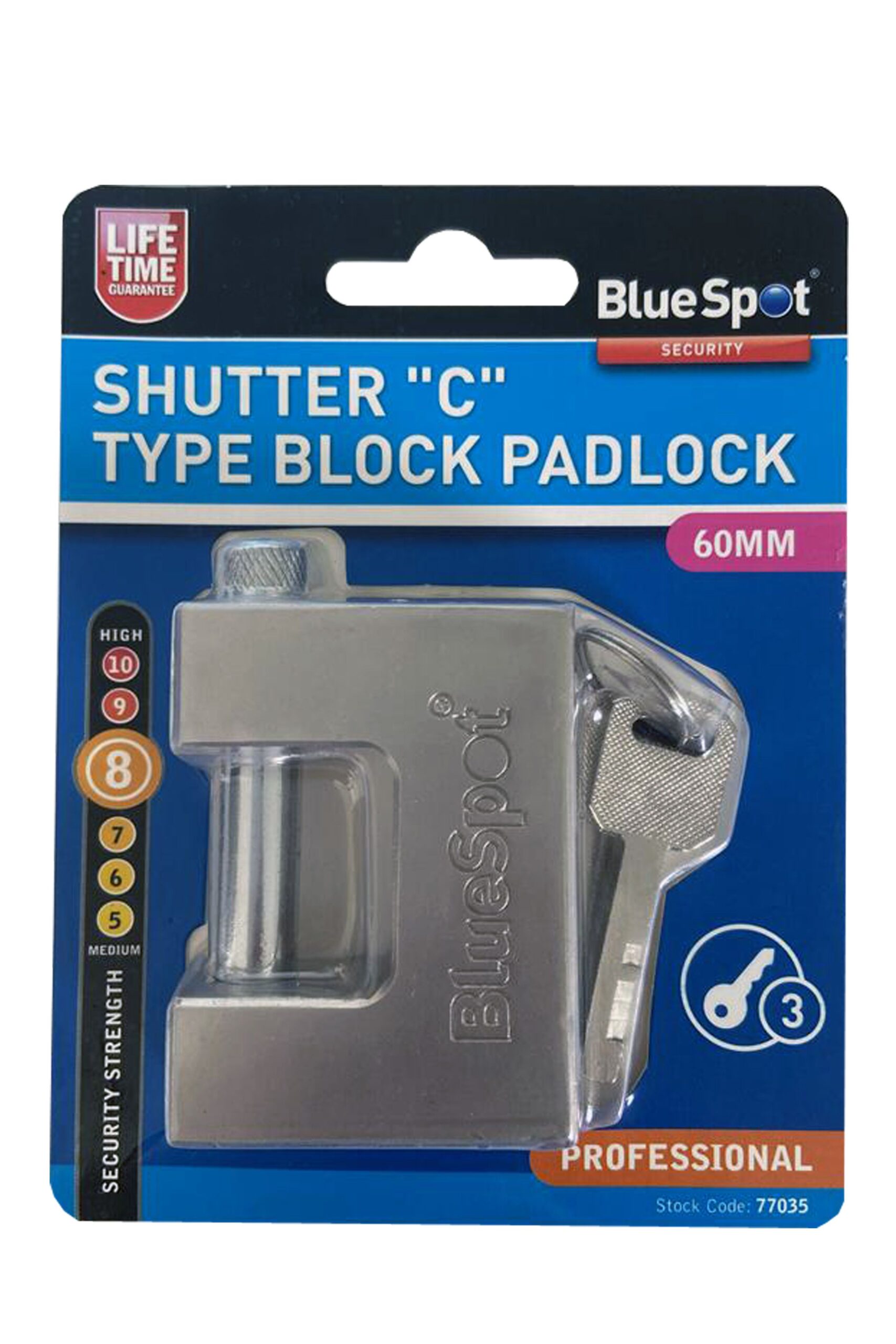 Blue Spot Tools 60mm Steel Shutter "C" Type Block Padlock