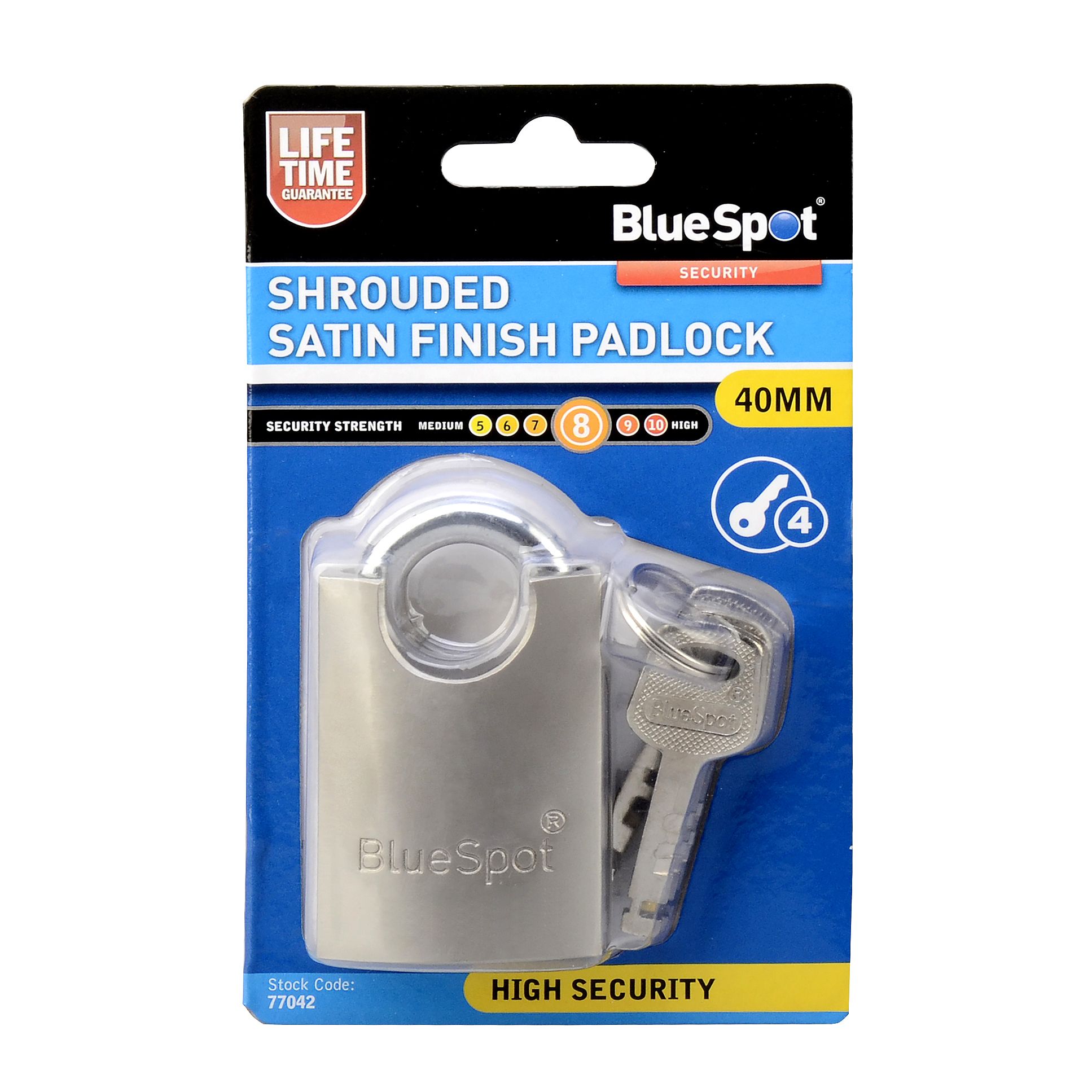 Blue Spot Tools 40mm Shrouded Closed Shackle Satin Finish Padlock