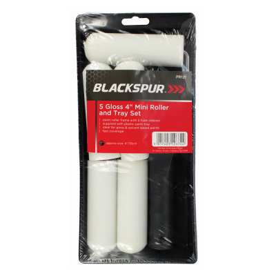 Blackspur 5-Piece Gloss 4" Mini Paint Roller and Tray Set