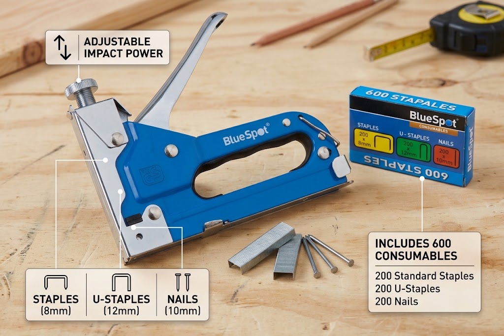 Blue Spot Tools Heavy Duty 3-Way Steel Staple and Nail Gun