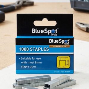 Blue Spot Tools 8mm Crown Flat Wire Staples (JT21 Style / 1000 Pack)