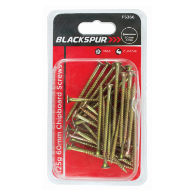 Blackspur 60mm Wood & Chipboard Screws (125g Pack)
