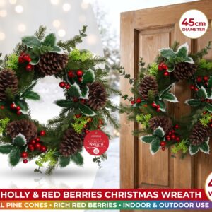45cm Holly and Red Berries Christmas Wreath Christmas Workshop